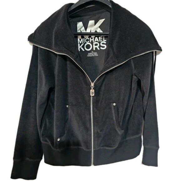 Michael Kors Womens Black Long Sleeve Pockets Full-Zip Size Large - Picture 2 of 5